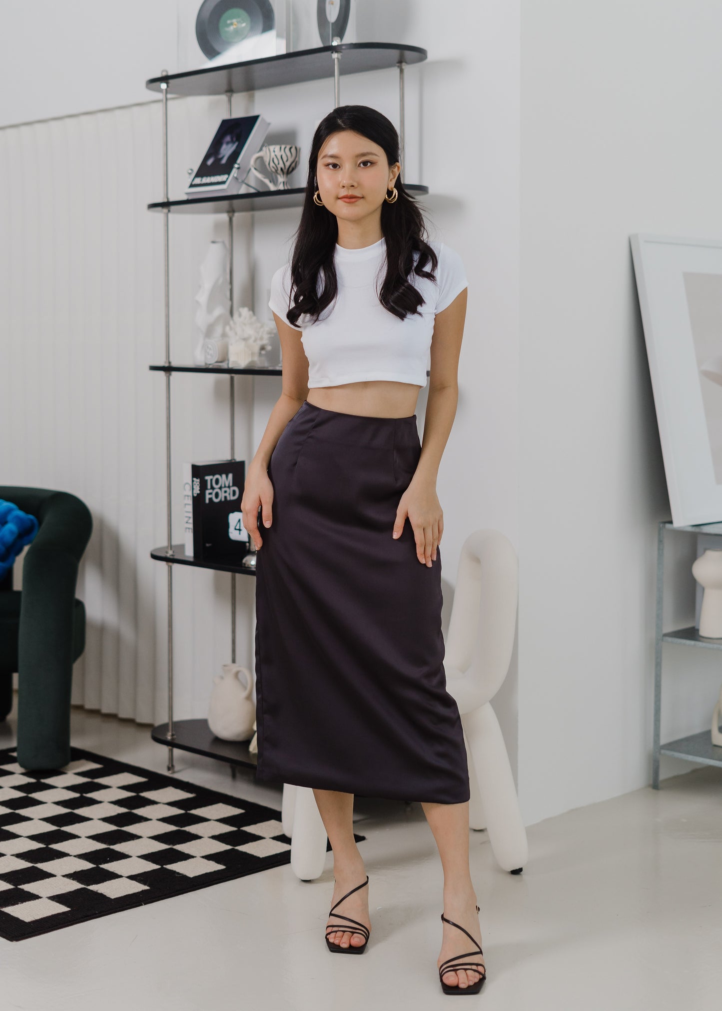 Lois Satin Skirt in Black