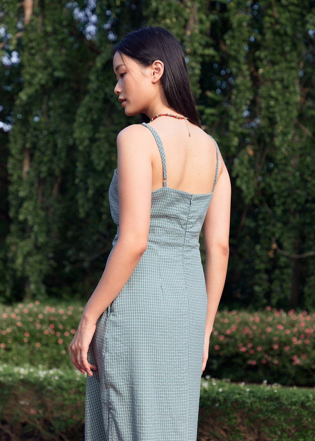 Demi Midi Dress in Sage Plaid