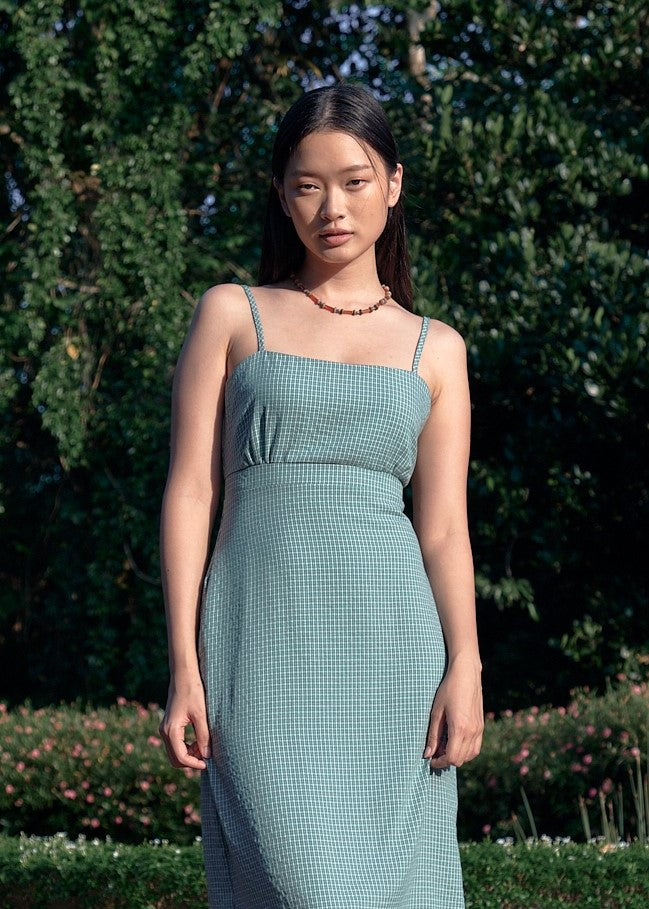 Demi Midi Dress in Sage Plaid