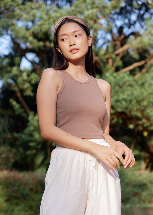 Eve Racer Crop Top in Taupe